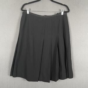 Rena Lange Skirt Womens 14 Black Wool Pleated Knee Length Lined Career Work